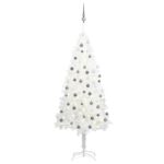 White Artificial Pre-Lit Christmas Tree LED Lights Festive Decor with Balls Set