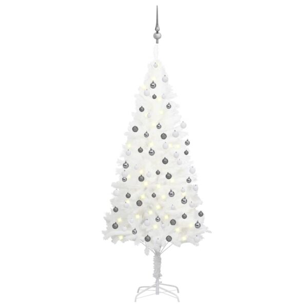 White Artificial Pre-Lit Christmas Tree LED Lights Festive Decor with Balls Set