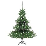 Green Artificial Christmas Tree with LED Lights and Decorative Balls Set