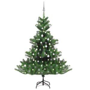 Green Lifelike PE Christmas Tree with LED Lights and Decorative Balls Set