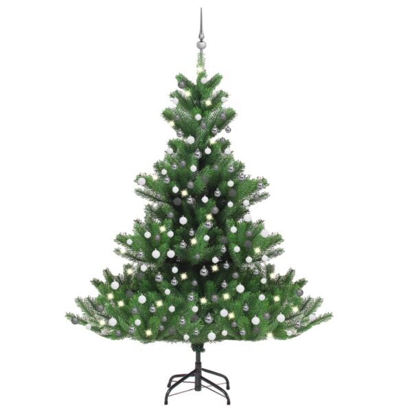 Green Lifelike PE Christmas Tree with LED Lights and Decorative Balls Set