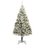 Artificial Pre-lit Christmas Tree with Flocked Snow Green 300 cm PVC