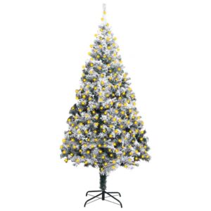 Artificial Pre-lit Christmas Tree with Flocked Snow Green 300 cm PVC