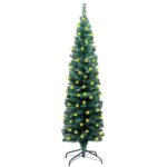 Slim Artificial Pre-lit Christmas Tree with Stand Green 150 cm PVC