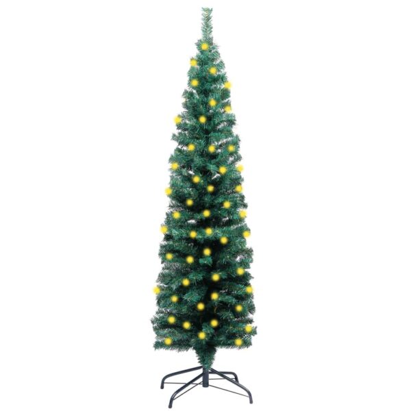 Slim Artificial Pre-lit Christmas Tree with Stand Green 150 cm PVC