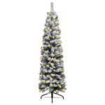 Slim Pre-lit Christmas Tree with Flocked Snow Green 210 cm PVC