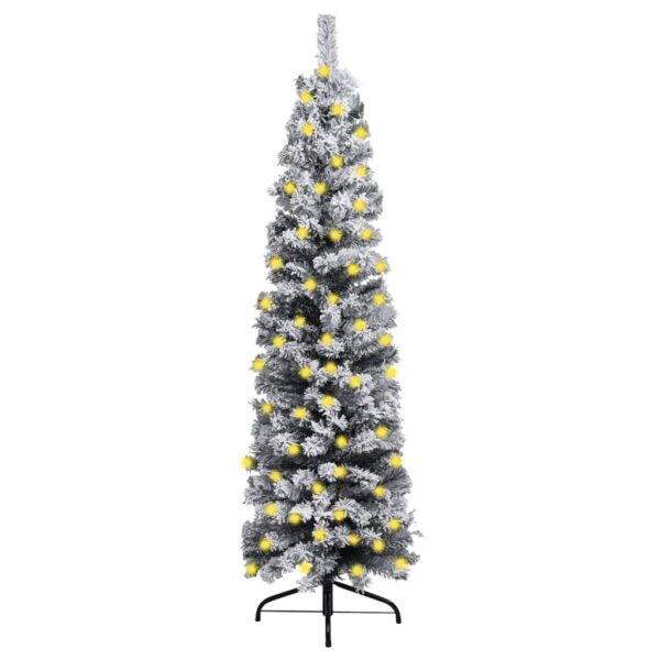 Slim Pre-lit Christmas Tree with Flocked Snow Green 210 cm PVC