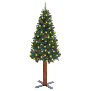 Slim Pre-lit Christmas Tree with Real Wood&Cones Green 180 cm