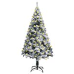 Artificial Pre-lit Christmas Tree with Flocked Snow Green 150 cm