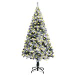 Artificial Pre-lit Christmas Tree with Flocked Snow Green 210 cm