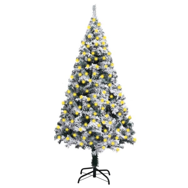 Artificial Pre-lit Christmas Tree with Flocked Snow Green 210 cm