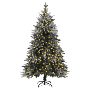 Artificial Pre-lit Christmas Tree with Flocked Snow 150 cm PVC&PE