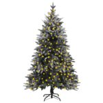 Artificial Pre-lit Christmas Tree with Flocked Snow 180 cm PVC&PE