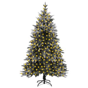 Artificial Pre-lit Christmas Tree with Flocked Snow 210 cm PVC&PE