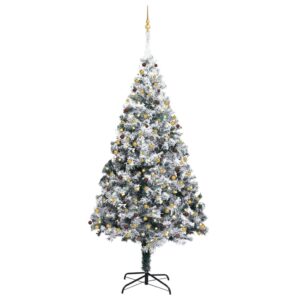 Green Flocked Snow Artificial Christmas Tree LED Lights Festive Decor Set