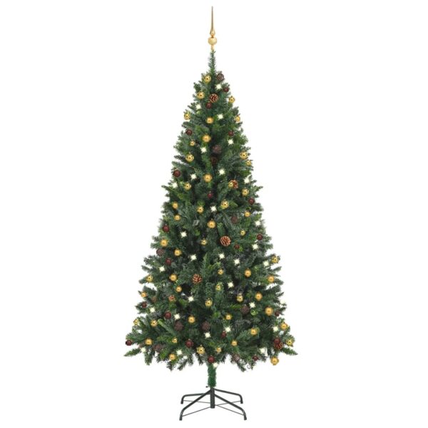 Pre-Lit Artificial Pine Christmas Tree LED Lights Green Glitter Decor Set