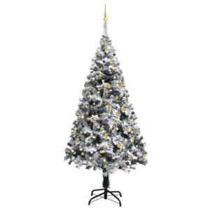 Pre-Lit Snow Flocked Artificial Christmas Tree LED Lights Festive Home Decor