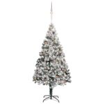 Green Flocked Snow Artificial Christmas Tree LED Lights Festive Decor Set