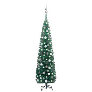 Slim Artificial Pre-lit Christmas Tree with Ball Set Green 180 cm