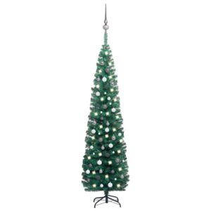 Green Slim Pre-Lit Artificial Christmas Tree LED Lights Festive Decor Set