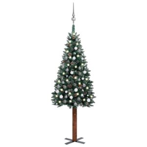 Slim Pre-lit Christmas Tree with Ball Set Green 210 cm