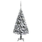 Pre-Lit Snow Flocked Artificial Christmas Tree LED Lights Festive Home Decor