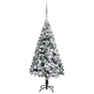 Pre-Lit Snow Flocked Artificial Christmas Tree LED Lights Festive Home Decor