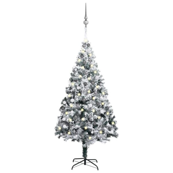 Pre-Lit Snow Flocked Artificial Christmas Tree LED Lights Festive Home Decor