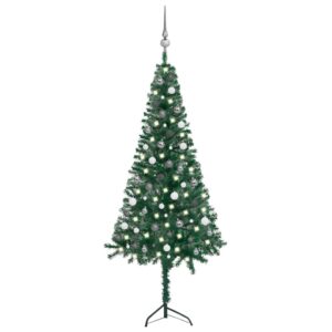 Corner Artificial Christmas Tree LEDs&Ball Set Green 210 cm PVC