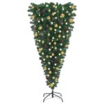 Upside-Down Pre-Lit Artificial Christmas Tree with LED Lights and Ball Set