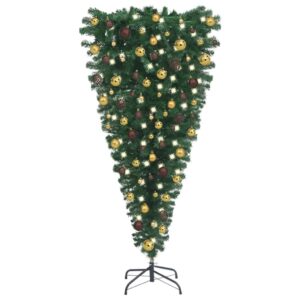 Upside-Down Pre-Lit Artificial Christmas Tree with LED Lights and Ball Set