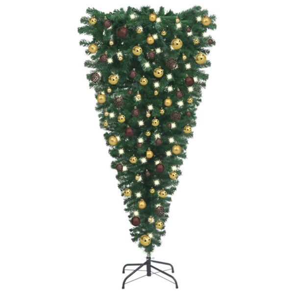 Upside-Down Pre-Lit Artificial Christmas Tree with LED Lights and Ball Set