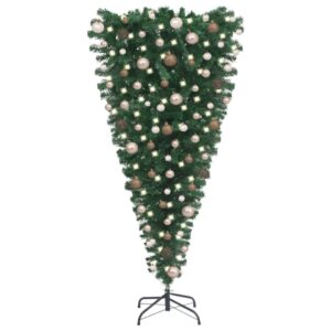 Upside-Down Pre-Lit Artificial Christmas Tree LED Lights Rose Gold Balls