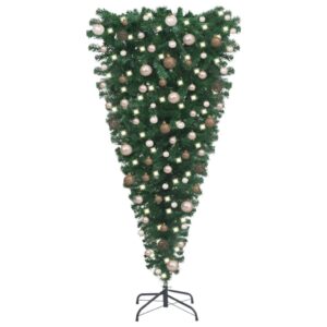 Pre-Lit Inverted Artificial Christmas Tree LED Lights Rose Gold Ball Decor Set