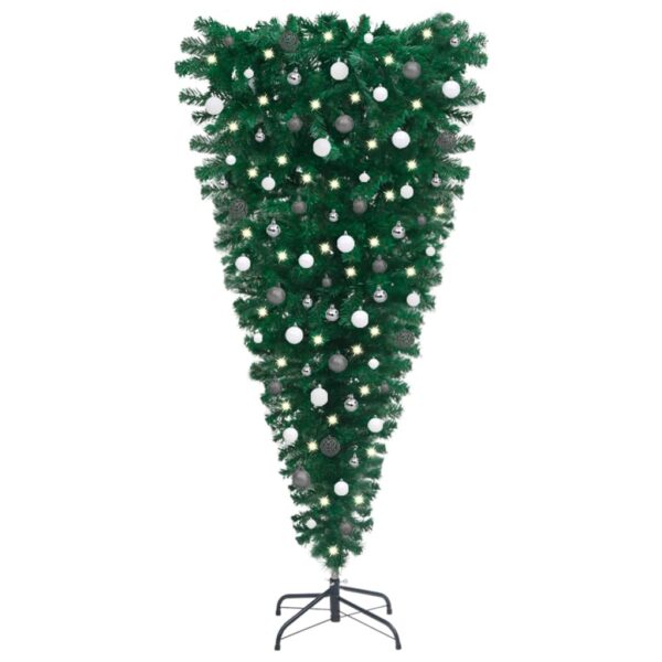 Unique Upside-Down Pre-Lit Artificial Christmas Tree with LED Lights and Balls