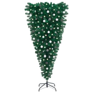 Pre-Lit Inverted Artificial Christmas Tree LED Lights Festive Decor with Balls