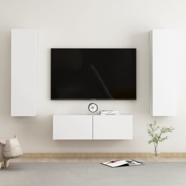 Modern White TV Stand Wall Unit Storage Cabinet Engineered Wood Media Console