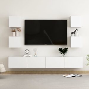 Modern White TV Stand Wall Unit Storage Cabinet Wood Media Console Shelf Set