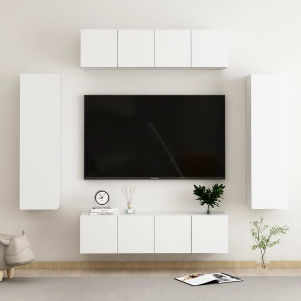 Modern White TV Stand Wall Unit Storage Cabinet Wood Media Console Shelf Set