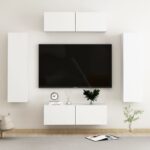 Modern White TV Stand Wall Unit Storage Cabinet Media Console Bookshelf Set