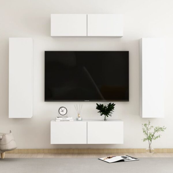 Modern White TV Stand Wall Unit Storage Cabinet Media Console Bookshelf Set