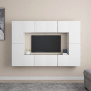 Modern White TV Stand Wall Unit Storage Cabinet Wood Media Console Shelf Set