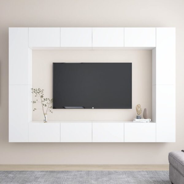 8 Piece TV Cabinet Set White Engineered Wood