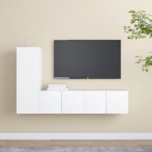 Modern White Floating TV Stand Wall Mounted Media Console Storage Cabinet Set