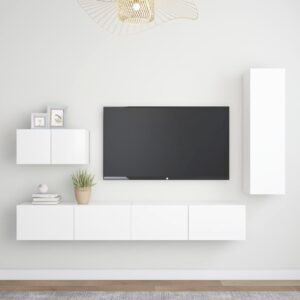 Modern White Wall Mounted TV Stand Set Storage HiFi Stereo Cabinet Organizer