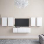 Modern White Wall Mounted TV Stand Set Storage HiFi Stereo Cabinets Wood Finish