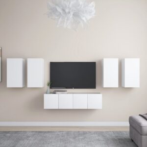 Modern White Wall Mounted TV Stand Set Storage HiFi Stereo Cabinets Wood Finish