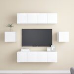 Modern White Wall Mounted TV Stand Set Storage HiFi Stereo Cabinets Wood Finish