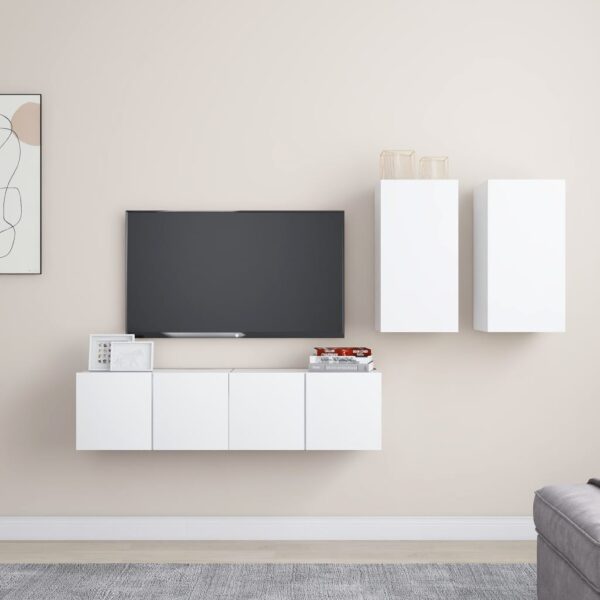 Modern White Wall Mounted TV Stand Set Storage HiFi Stereo Cabinets Engineered Wood