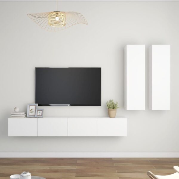 Modern White Wall Mounted TV Stand Set Storage HiFi Stereo Cabinets Wood Finish